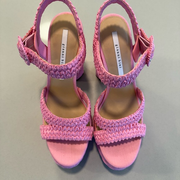 Gianni Bini Pelle Raffia Pink Woven Platform Sandals 8M - Picture 4 of 5